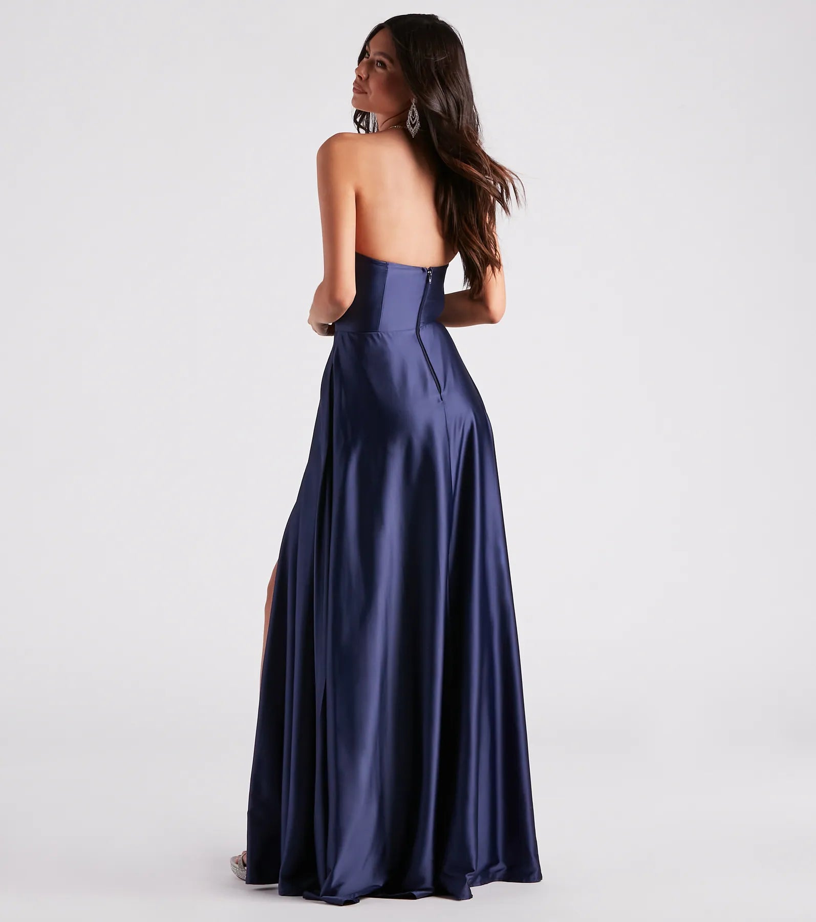 Briana Formal Satin Strapless A-Line Dress - Image 2