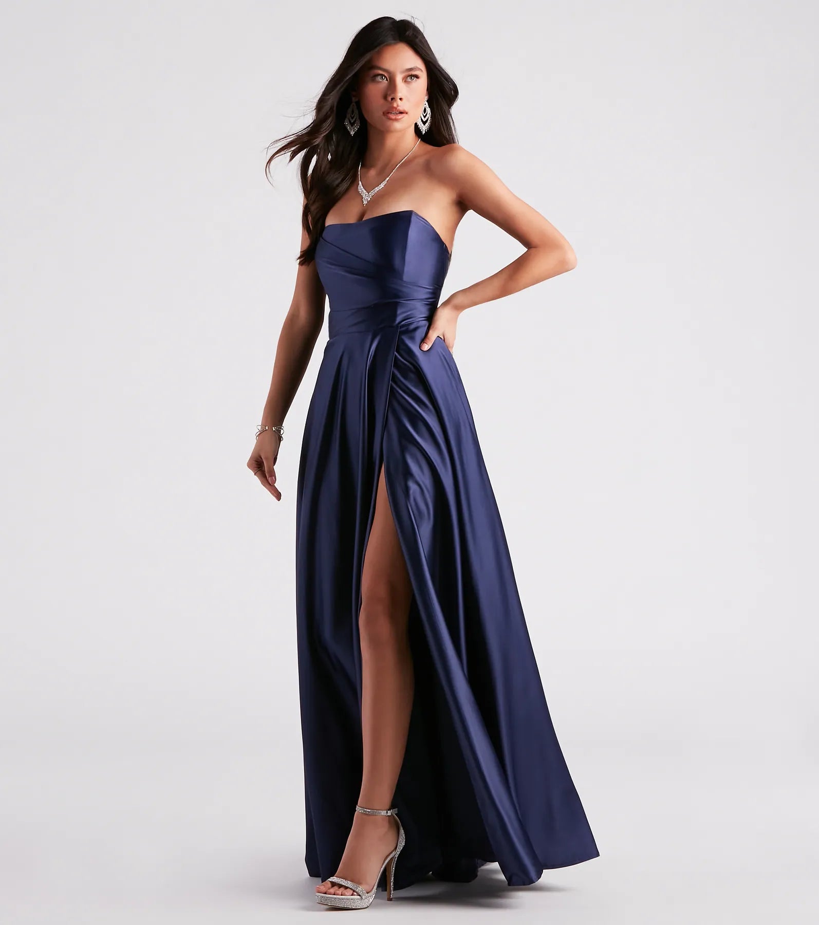 Briana Formal Satin Strapless A-Line Dress - Image 3