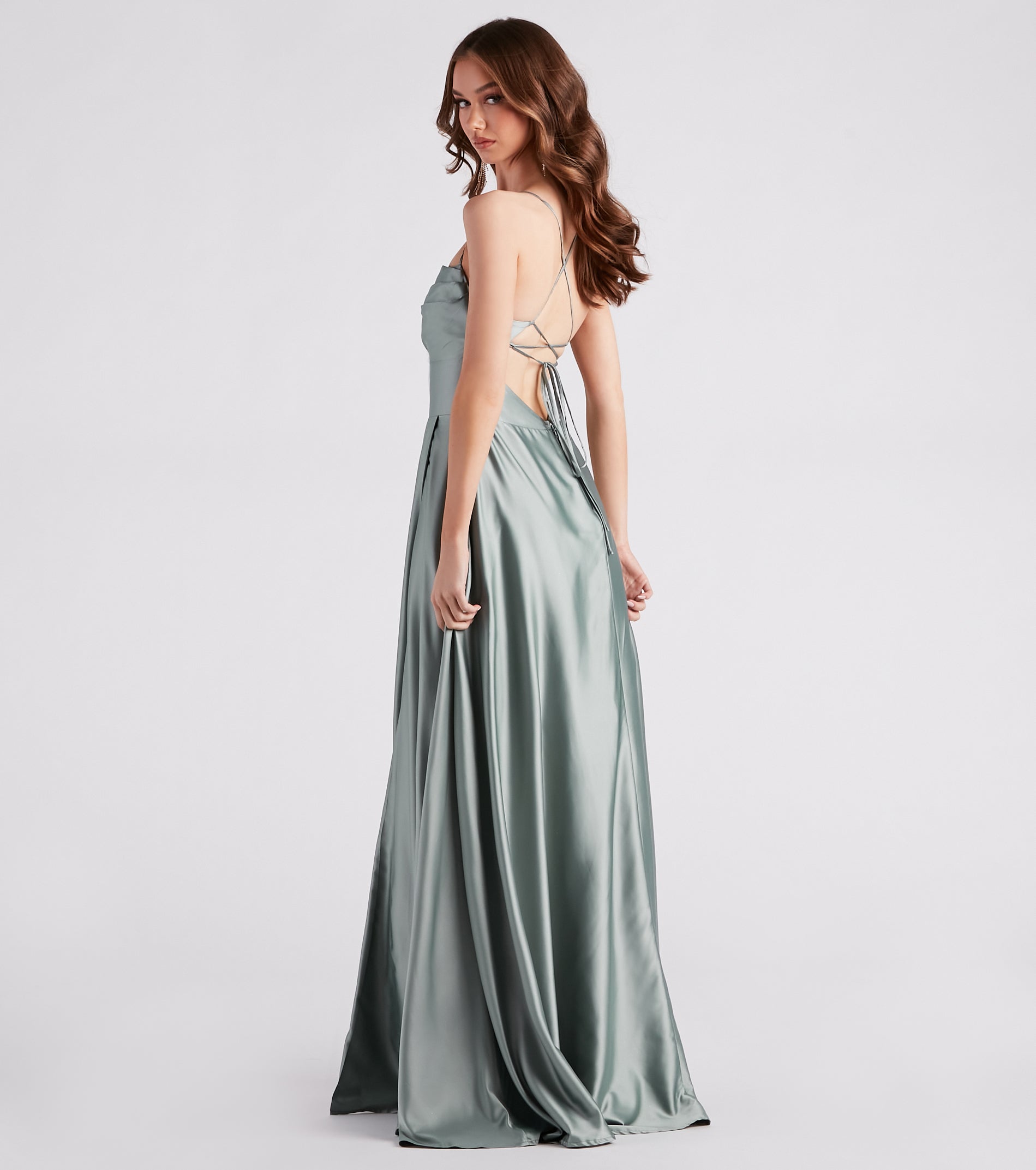 Elaina Formal Satin Cowl A-Line Dress - Image 2