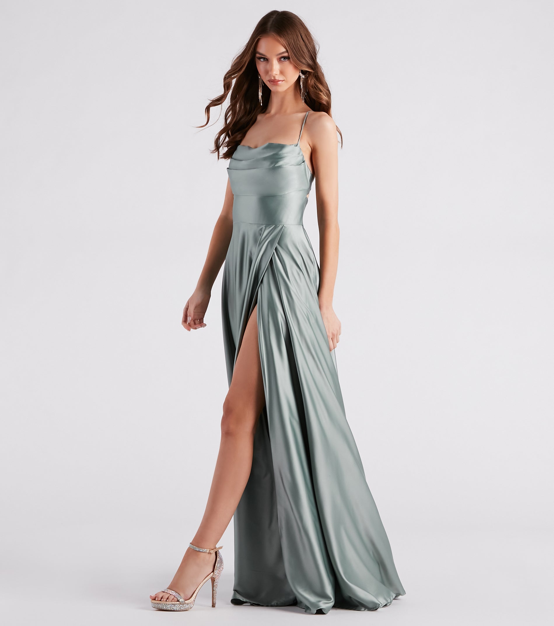 Elaina Formal Satin Cowl A-Line Dress - Image 3