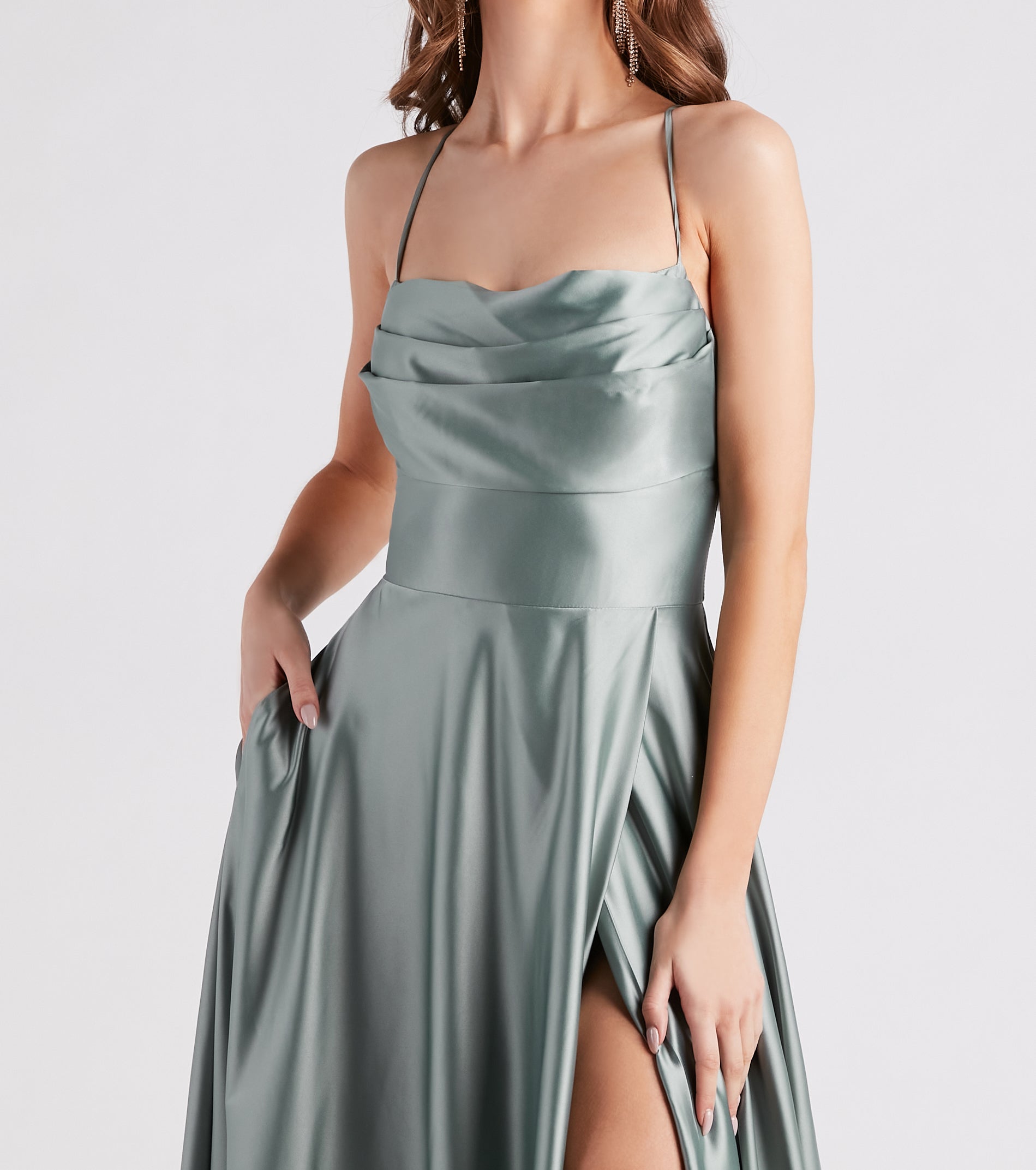 Elaina Formal Satin Cowl A-Line Dress - Image 4