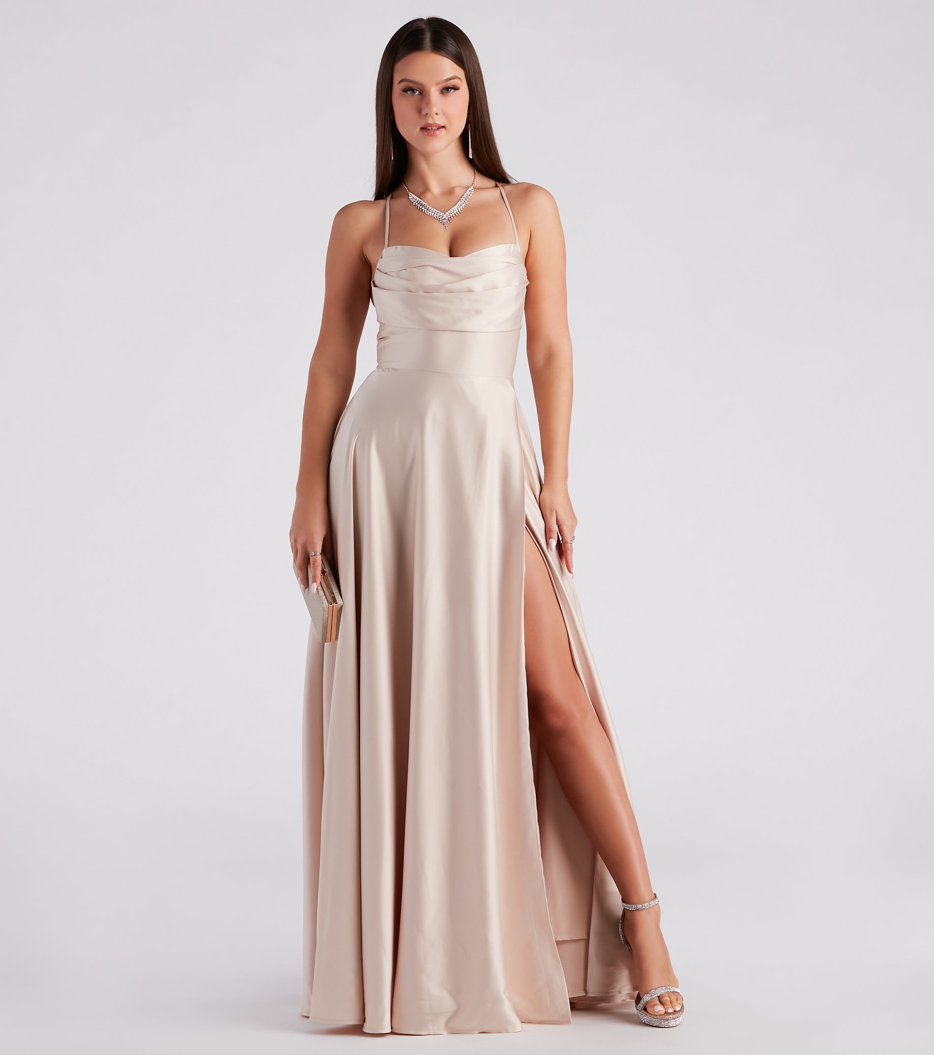 Elaina Formal Satin Cowl A-Line Dress - Image 5