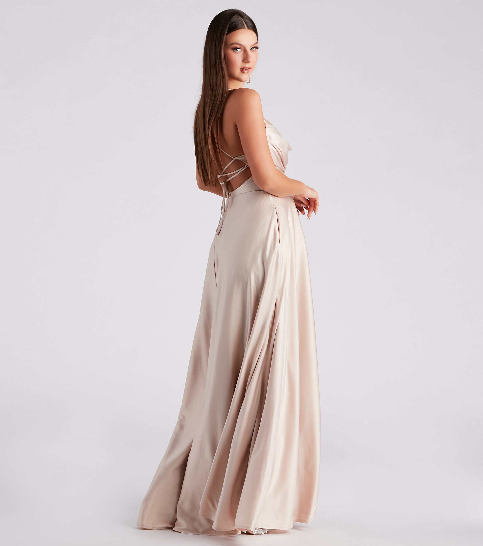 Elaina Formal Satin Cowl A-Line Dress - Image 6
