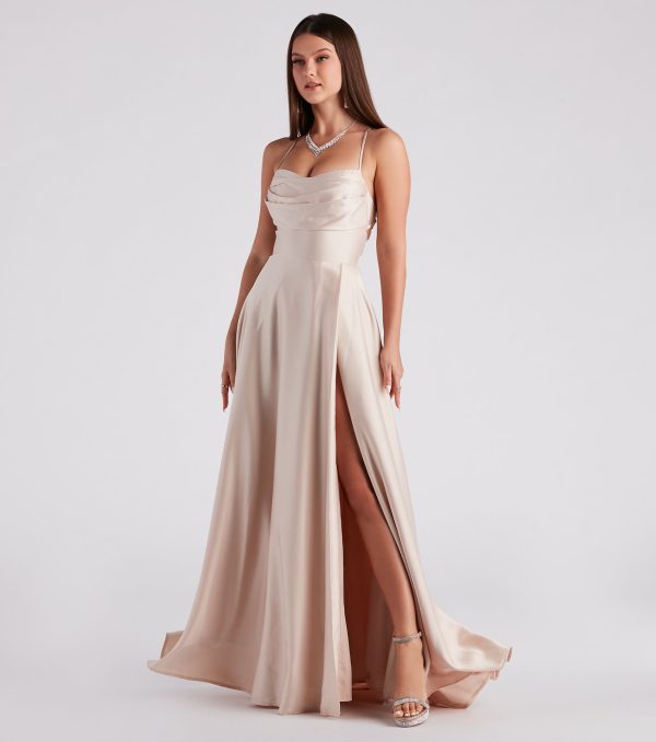 Elaina Formal Satin Cowl A-Line Dress - Image 7