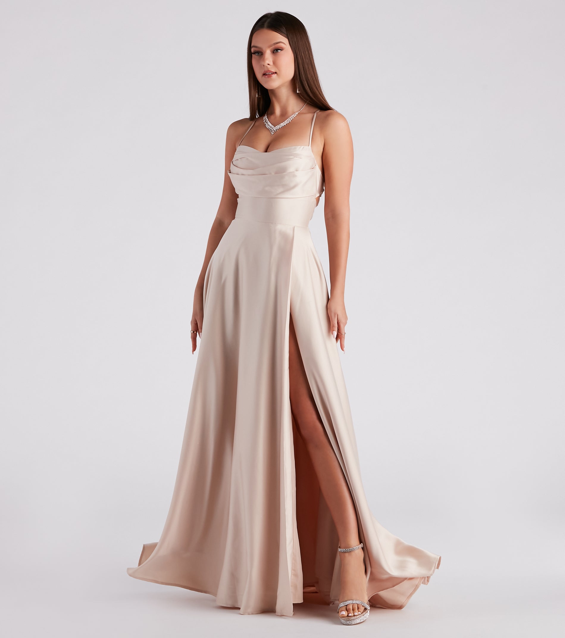 Elaina Formal Satin Cowl A-Line Dress - Image 7