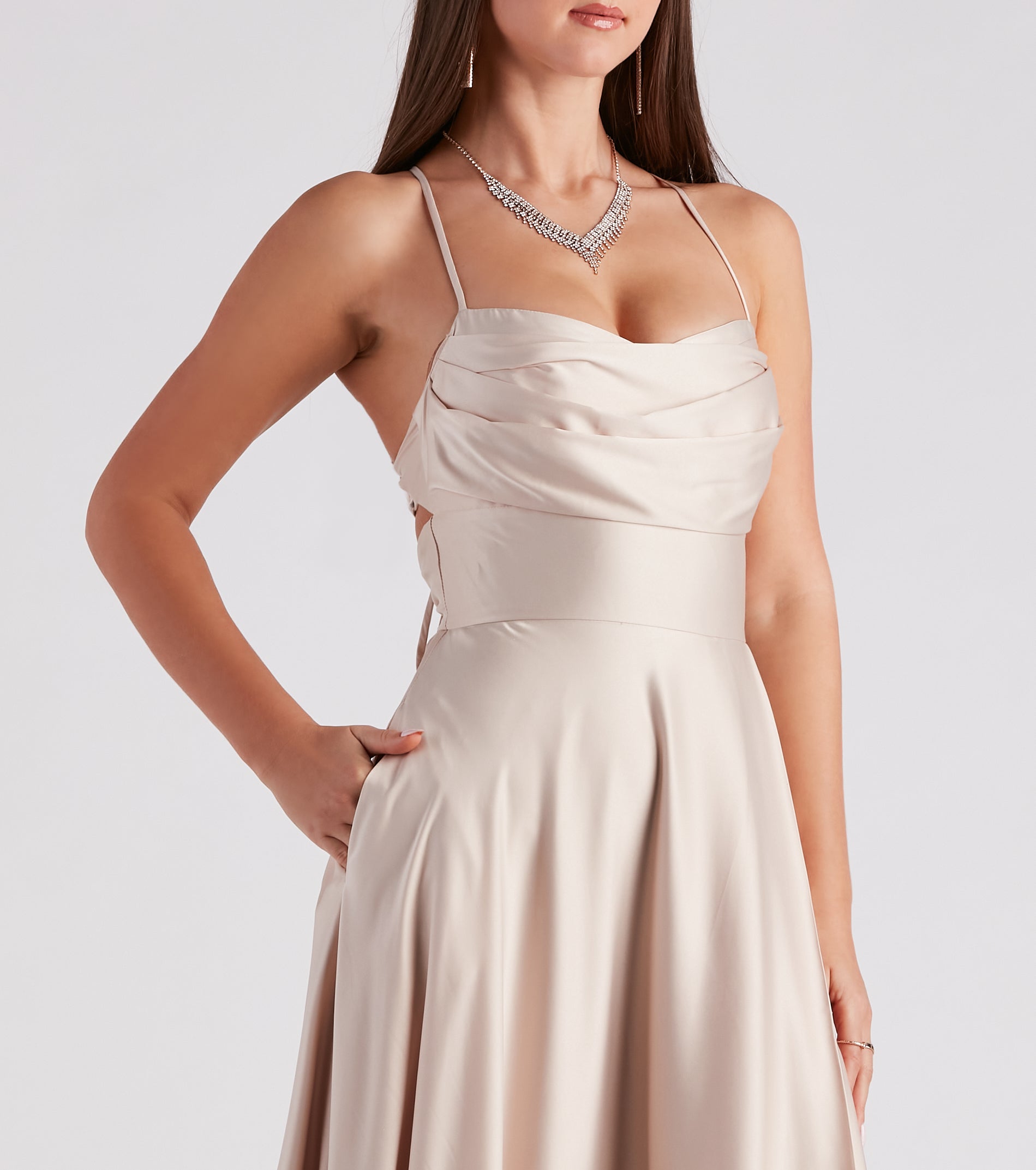 Elaina Formal Satin Cowl A-Line Dress - Image 8