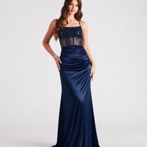 Carrie Formal Satin Sequin Corset Dress