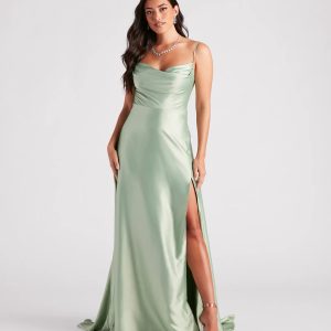 Marva Formal Satin Cowl Neck Dress