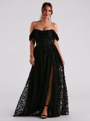 Nyra Formal Flocked Velvet A-Line Dress