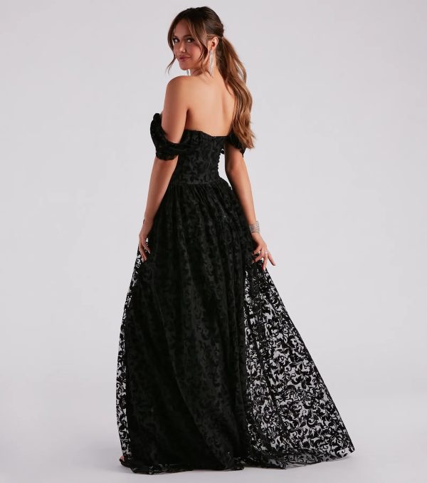 Nyra Formal Flocked Velvet A-Line Dress - Image 2