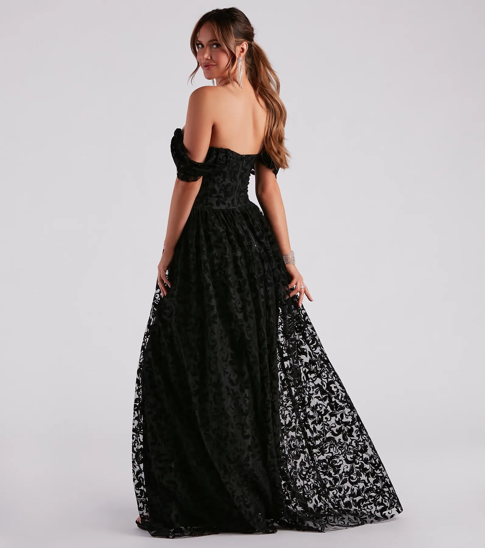 Nyra Formal Flocked Velvet A-Line Dress - Image 2