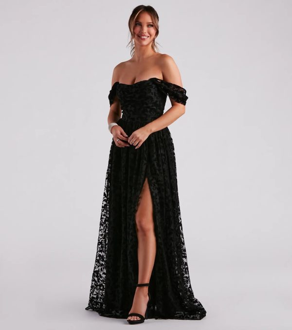 Nyra Formal Flocked Velvet A-Line Dress - Image 3