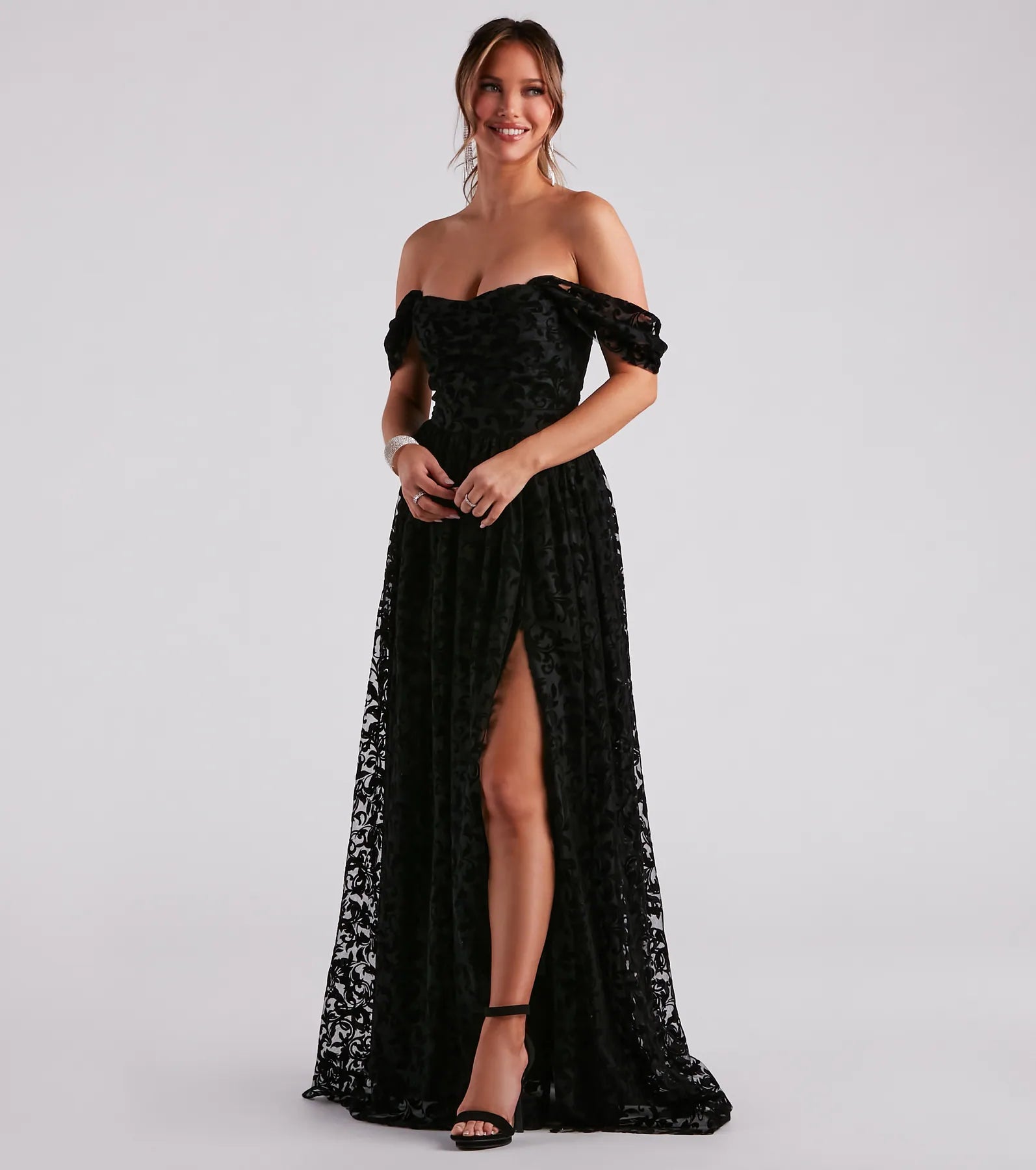 Nyra Formal Flocked Velvet A-Line Dress - Image 3