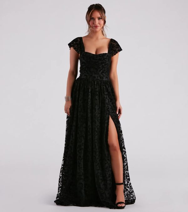 Nyra Formal Flocked Velvet A-Line Dress - Image 5