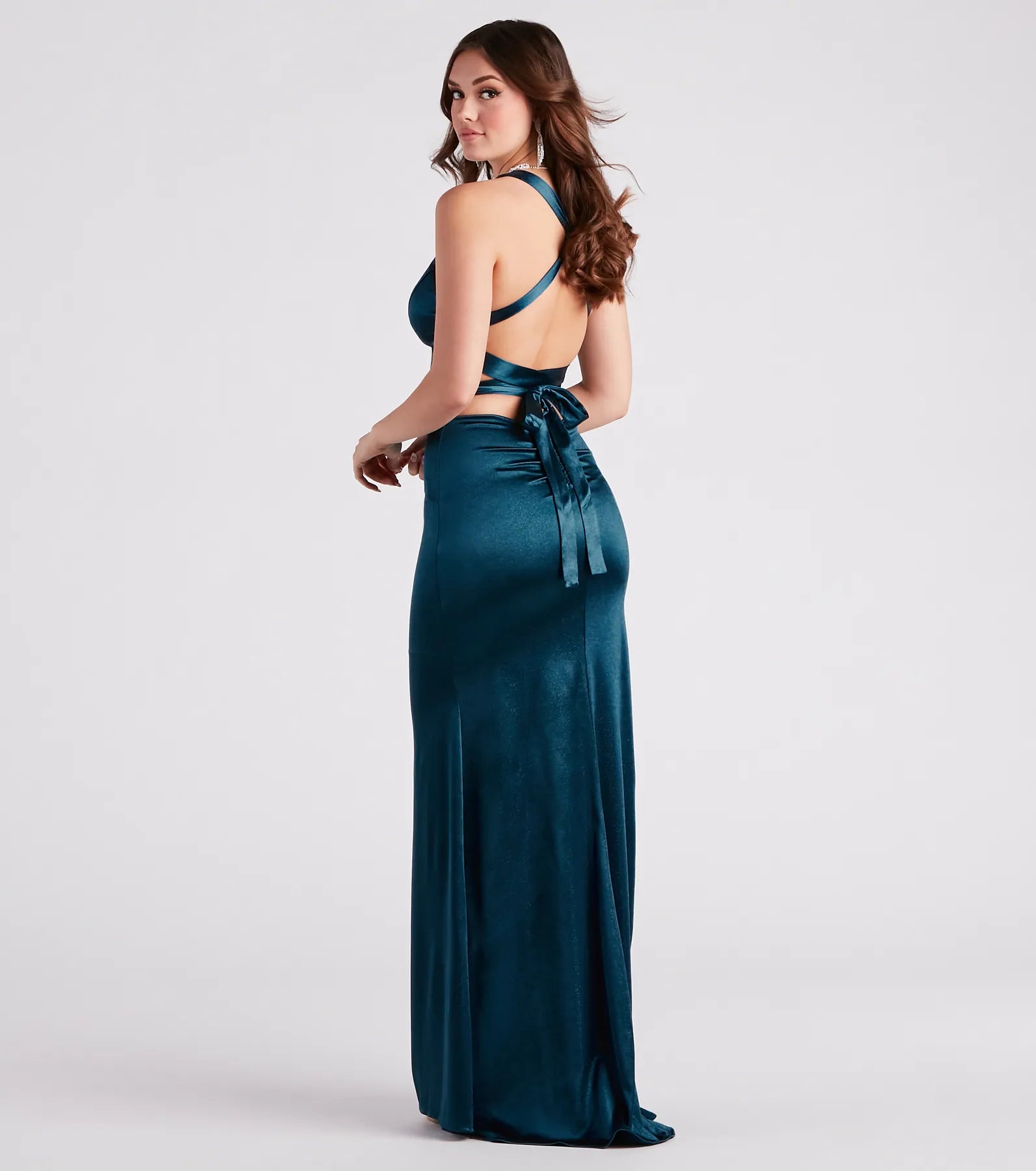 Bella Formal Glitter Satin Mermaid Dress - Image 2