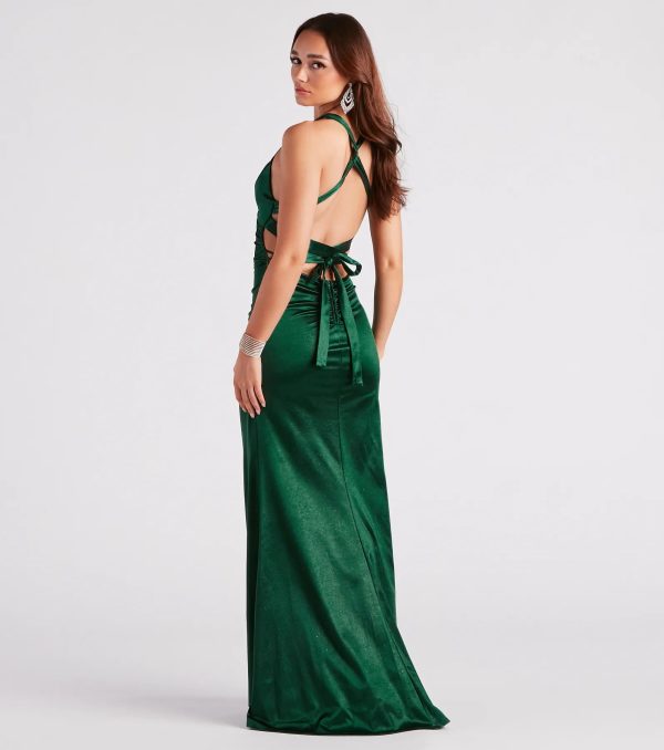 Bella Formal Glitter Satin Mermaid Dress - Image 6