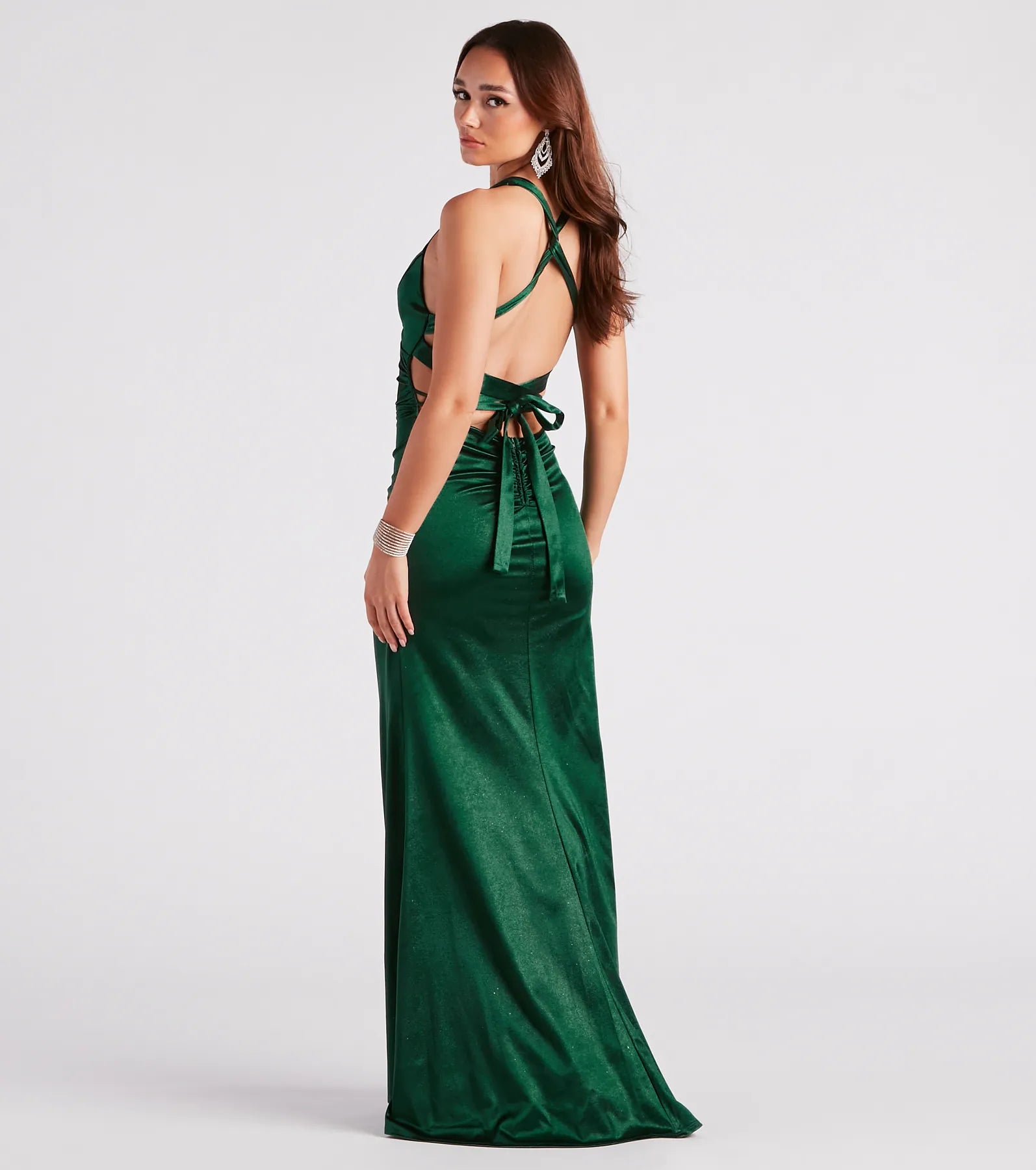 Bella Formal Glitter Satin Mermaid Dress - Image 6