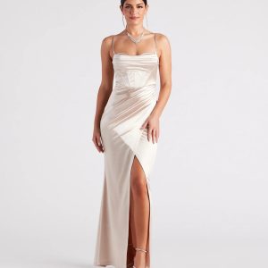 Stacie Satin Corset Wrap Formal Dress