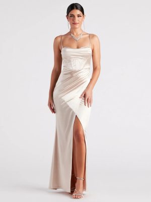 Stacie Satin Corset Wrap Formal Dress