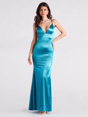 Jessa Formal Satin V-Neck Mermaid Dress