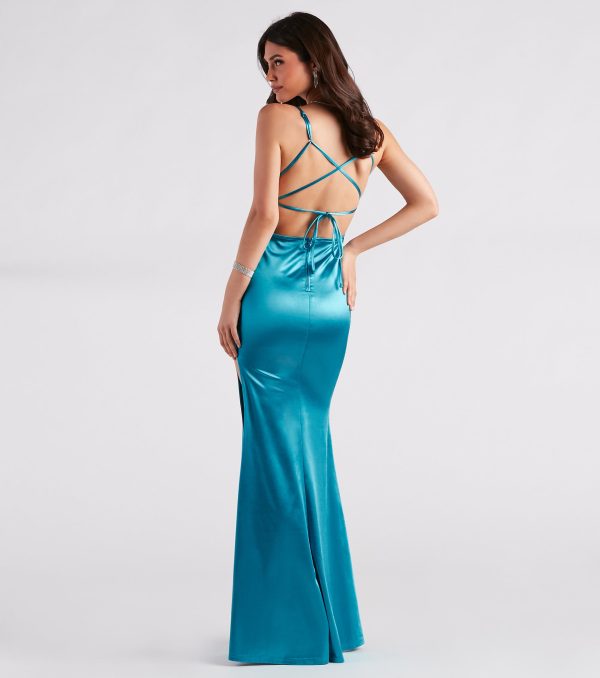 Jessa Formal Satin V-Neck Mermaid Dress - Image 2