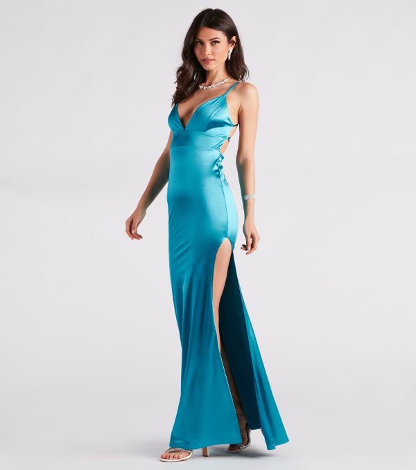 Jessa Formal Satin V-Neck Mermaid Dress - Image 3