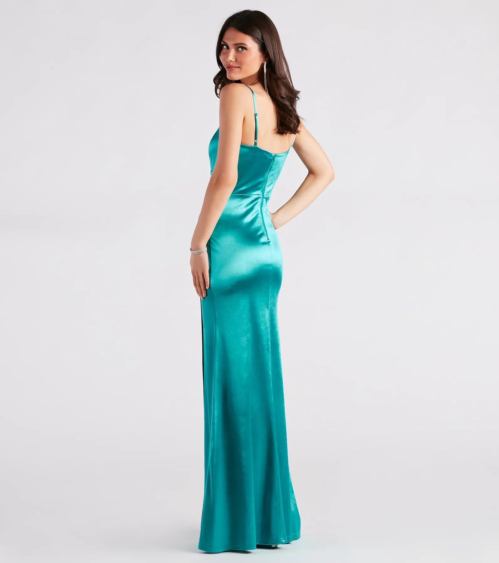 Tina Formal Satin Mermaid Wrap Dress - Image 2