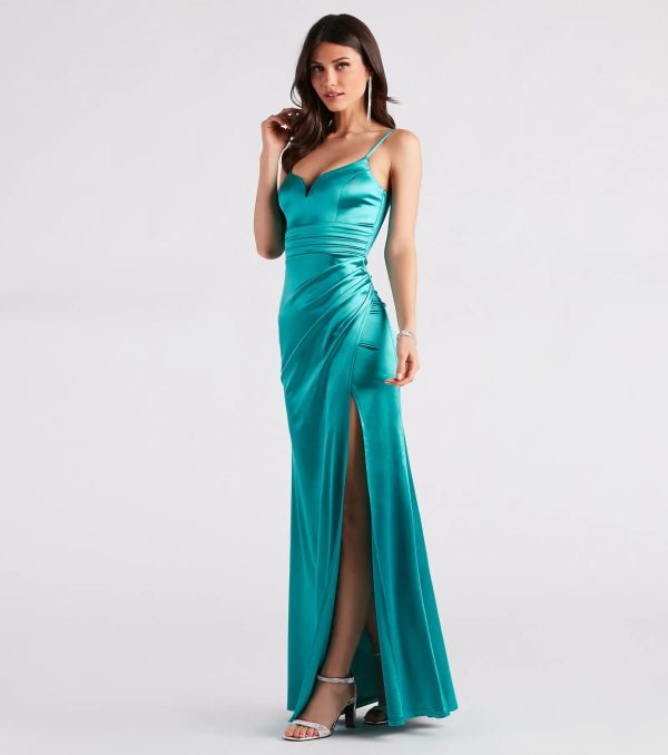 Tina Formal Satin Mermaid Wrap Dress - Image 3