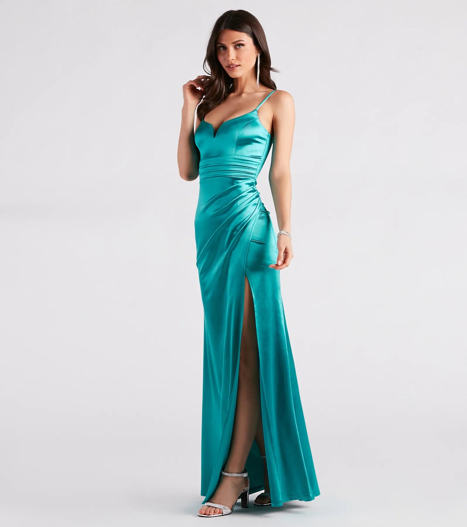 Tina Formal Satin Mermaid Wrap Dress - Image 3