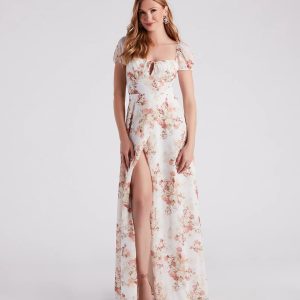 Sharon Formal Floral Chiffon A-Line Dress