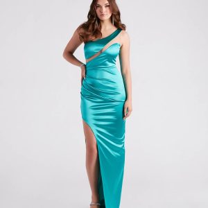 Peyton Satin One-Shoulder Illusion Dress
