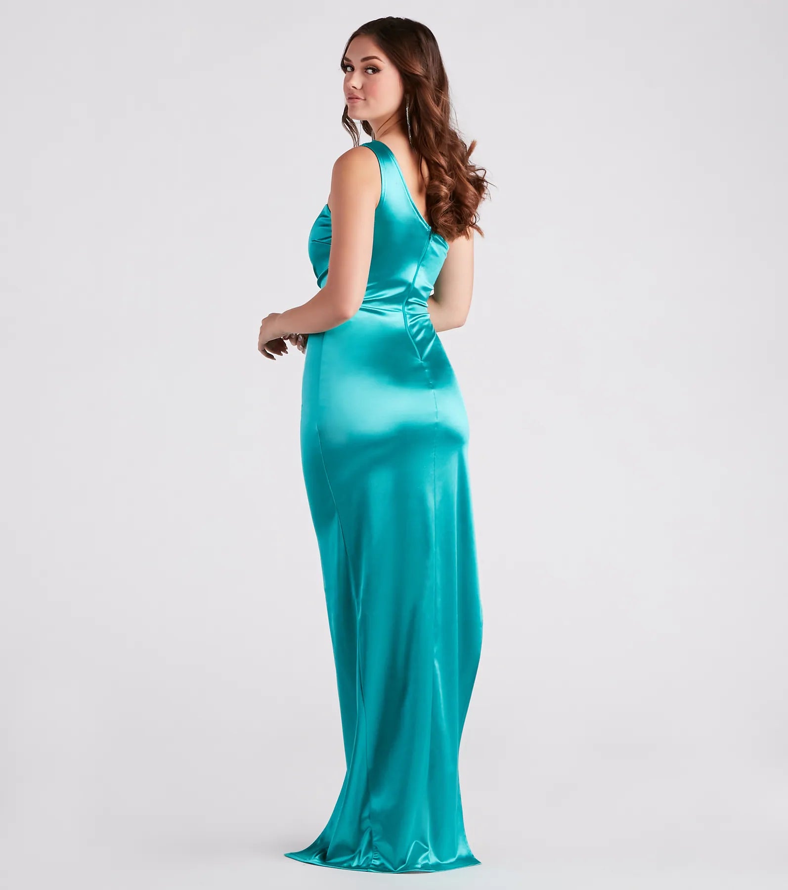 Peyton Satin One-Shoulder Illusion Dress - Image 2