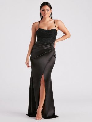 Janie Formal Satin Lace Long Dress
