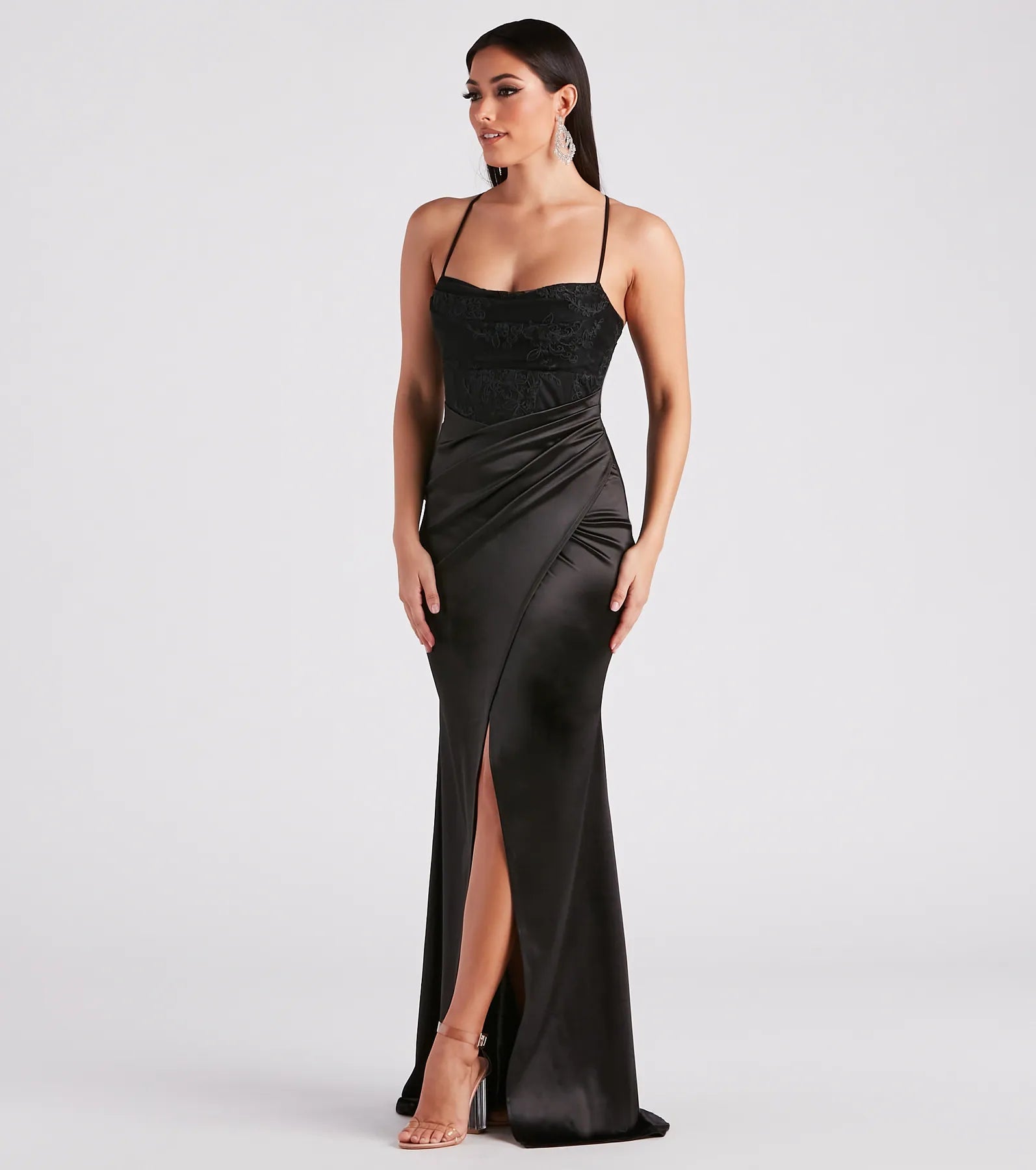 Janie Formal Satin Lace Long Dress - Image 3