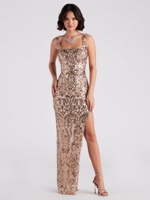 Jolena Formal Sequin Side Slit Dress