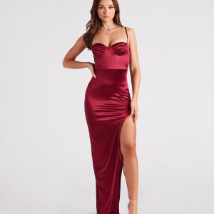 Beth Formal Satin Pleated Long Dress
