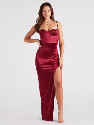 Beth Formal Satin Pleated Long Dress