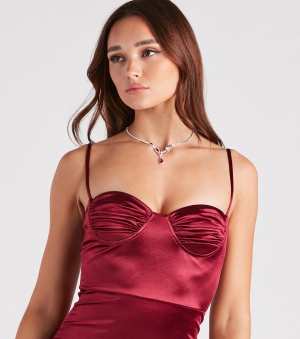 Beth Formal Satin Pleated Long Dress - Image 4
