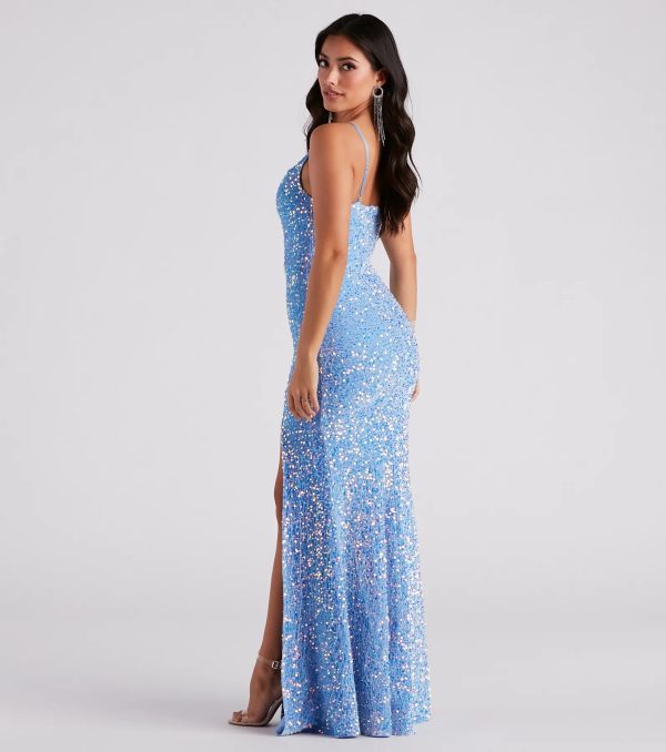 Aubrielle High Slit Velvet Sequin Formal Dress - Image 2