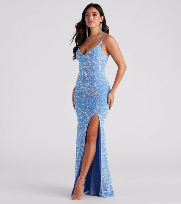 Aubrielle High Slit Velvet Sequin Formal Dress - Image 3