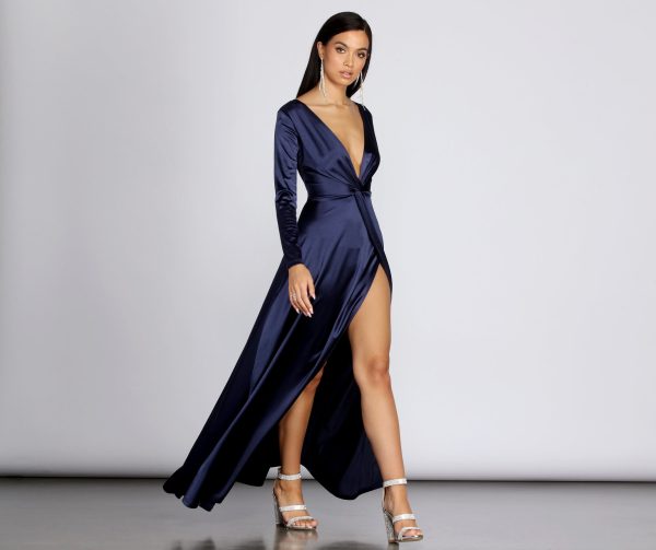 Cynthia Satin Slit Formal Dress - Image 3