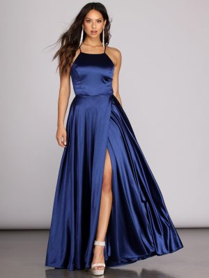 Gabrielle Formal High Slit Satin Dress