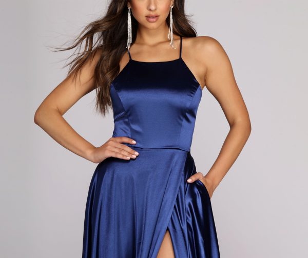 Gabrielle Formal High Slit Satin Dress - Image 3