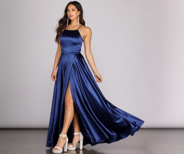 Gabrielle Formal High Slit Satin Dress - Image 4