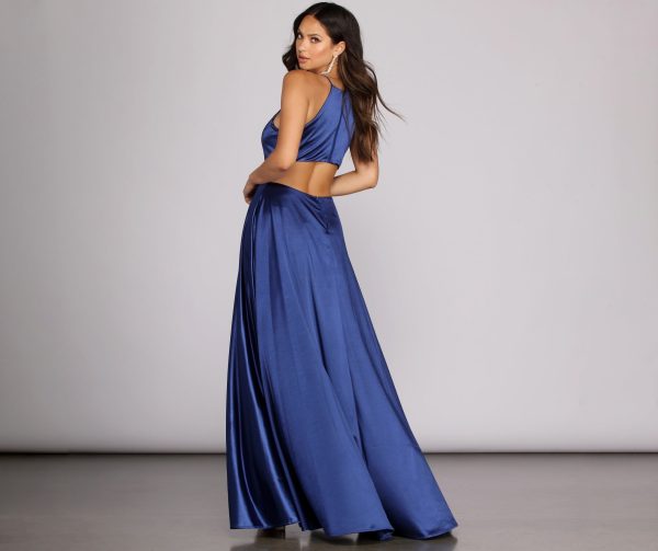 Gabrielle Formal High Slit Satin Dress - Image 2