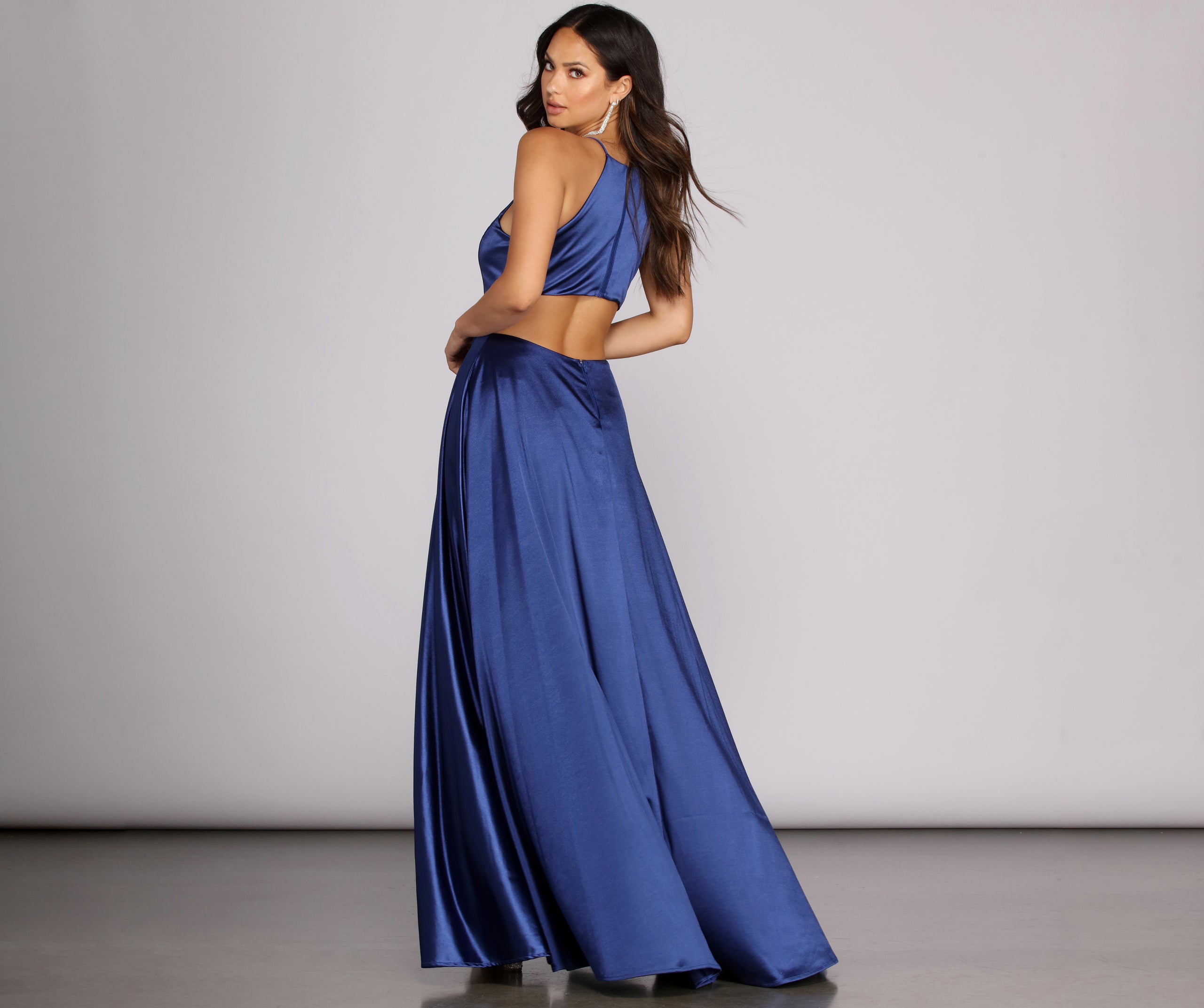 Gabrielle Formal High Slit Satin Dress - Image 2
