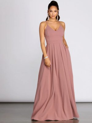 Marlowe Formal Long Pleated Dress