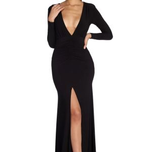 Denise Formal Plunging Ruched Dress