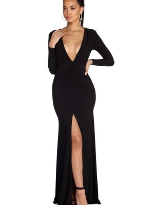 Denise Formal Plunging Ruched Dress