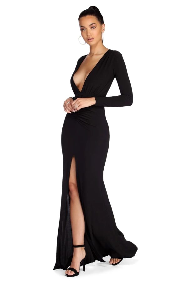 Denise Formal Plunging Ruched Dress - Image 2